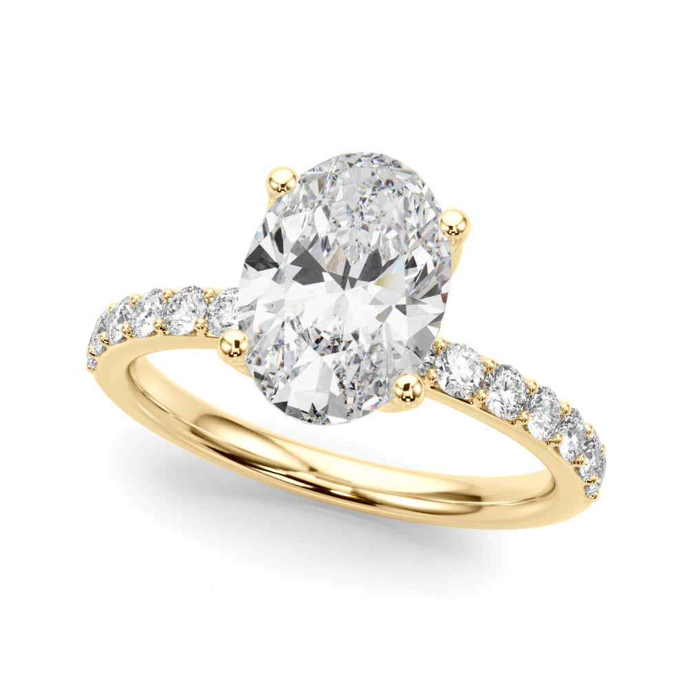 Sophisticated Sidestone Oval Diamond Engagement Ring in 10K/14K gold and platinum with certified lab-grown or natural diamonds