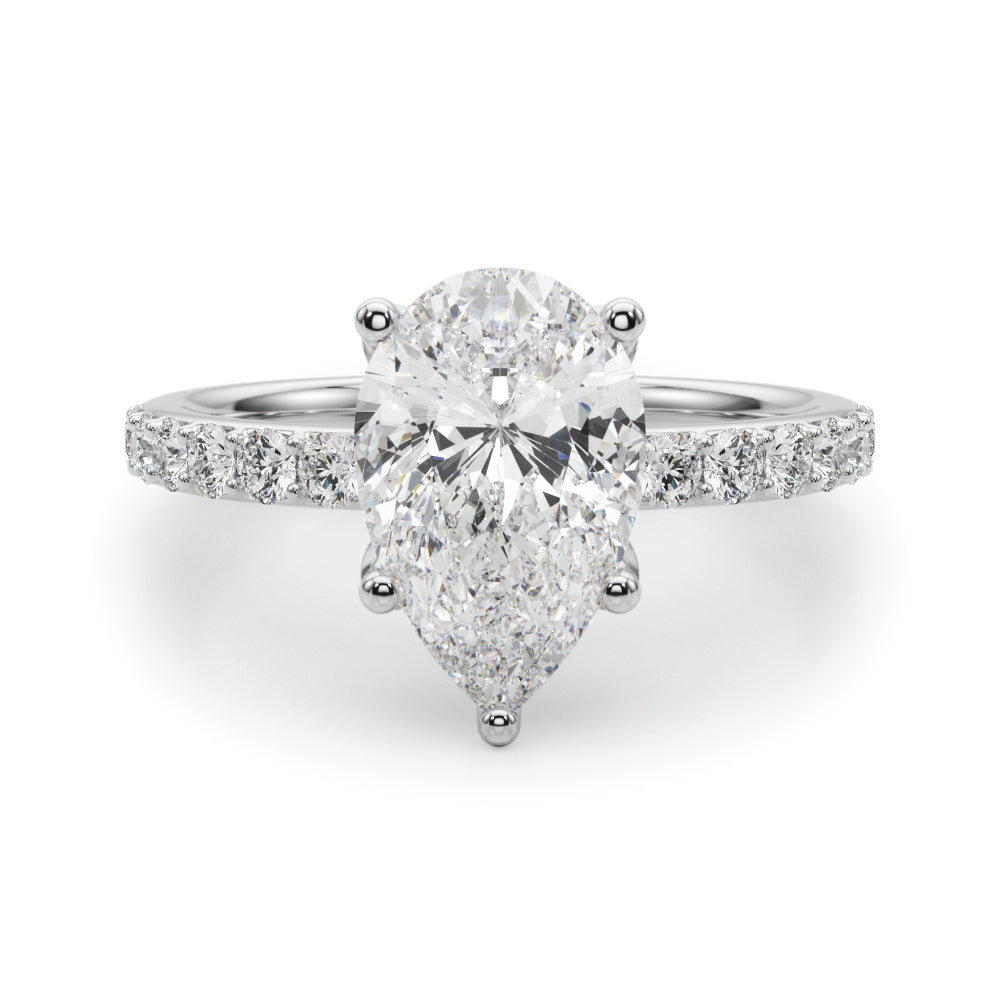 Radiant Sidestone Pear Diamond Engagement Ring â€” 10K/14K Gold & Platinum
