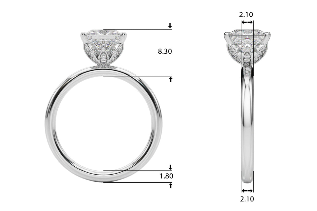 Celestial Sidestone Princess Diamond Engagement Ring in 10K/14K gold and platinum with certified lab-grown or natural diamonds