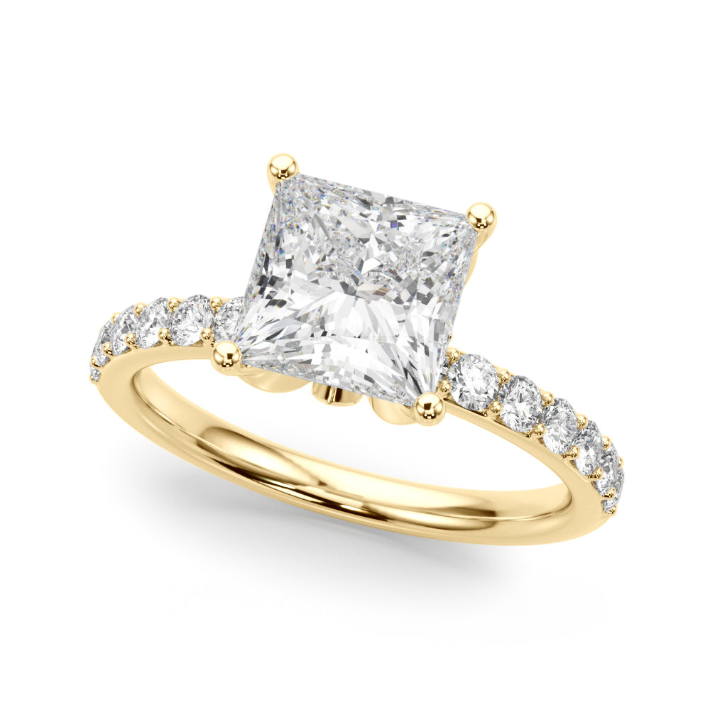 Crowned Sidestone Princess Diamond Engagement Ring in 10K/14K gold and platinum with certified lab-grown or natural diamonds