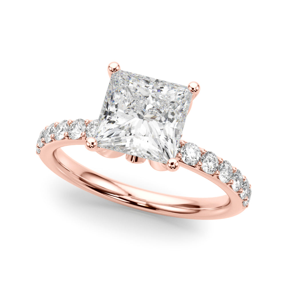 Crowned Sidestone Princess Diamond Engagement Ring in 10K/14K gold and platinum with certified lab-grown or natural diamonds