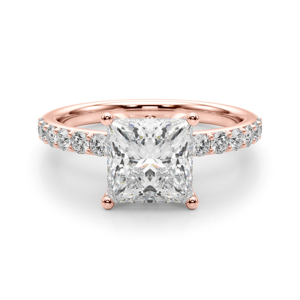 Crowned Sidestone Princess Diamond Engagement Ring in 10K/14K gold and platinum with certified lab-grown or natural diamonds