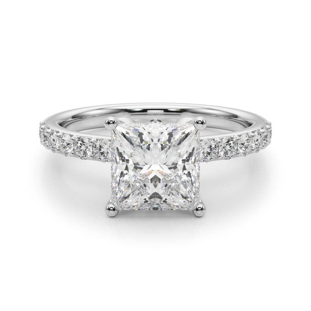 Crowned Sidestone Princess Diamond Engagement Ring in 10K/14K gold and platinum with certified lab-grown or natural diamonds