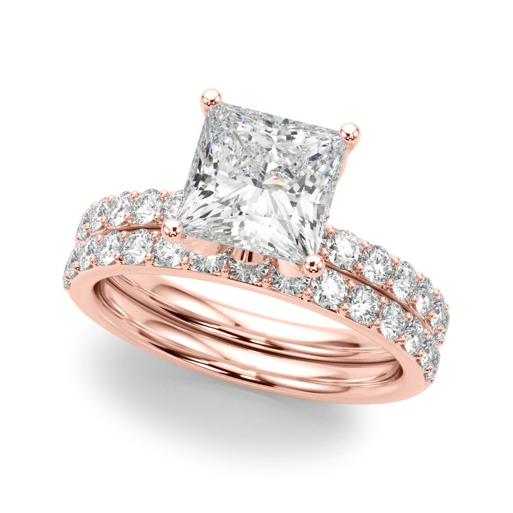 Crowned Sidestone Princess Diamond Engagement Ring in 10K/14K gold and platinum with certified lab-grown or natural diamonds