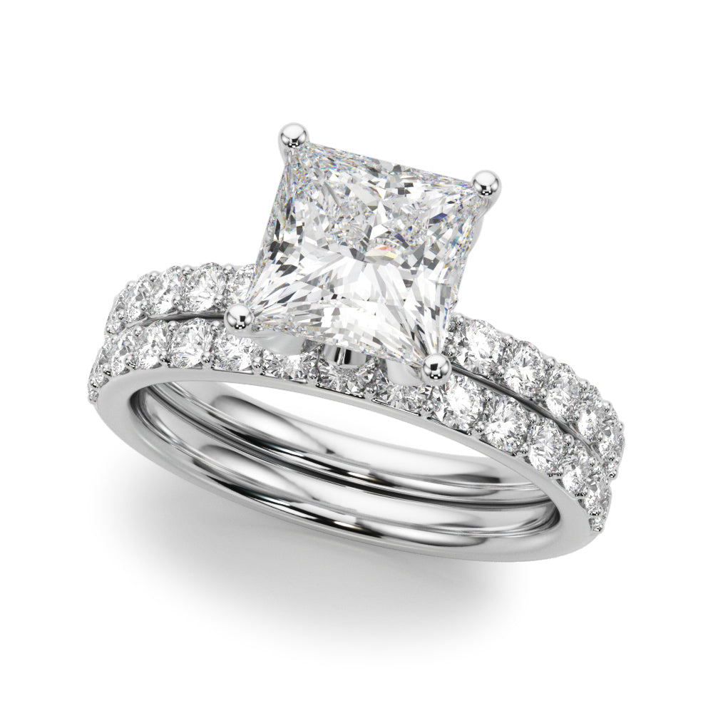 Crowned Sidestone Princess Diamond Engagement Ring in 10K/14K gold and platinum with certified lab-grown or natural diamonds