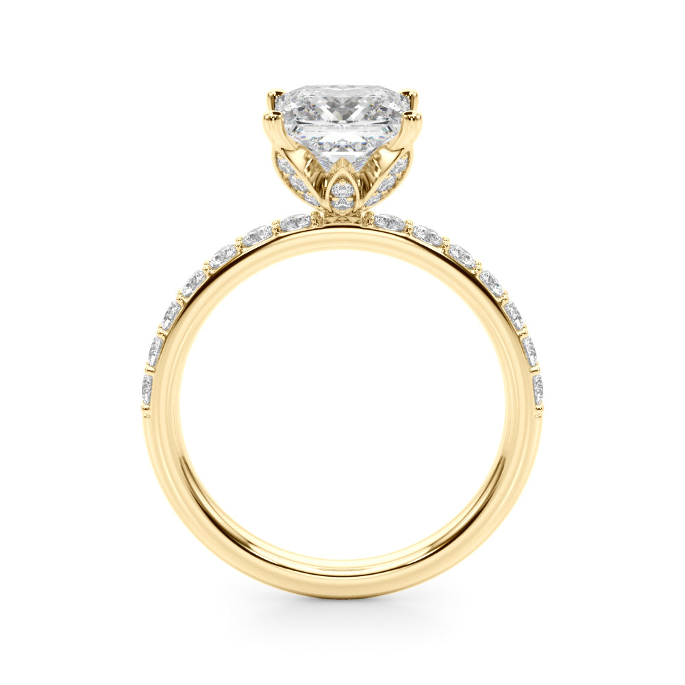 Crowned Sidestone Princess Diamond Engagement Ring in 10K/14K gold and platinum with certified lab-grown or natural diamonds