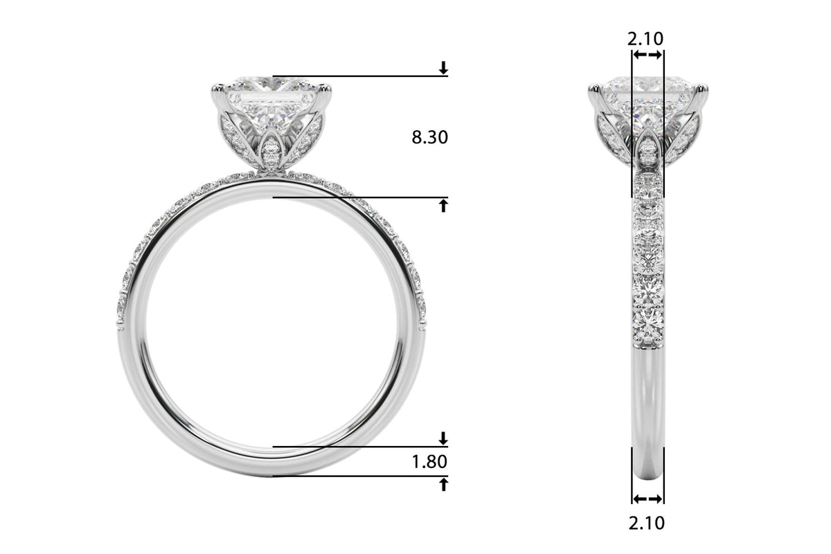 Crowned Sidestone Princess Diamond Engagement Ring in 10K/14K gold and platinum with certified lab-grown or natural diamonds