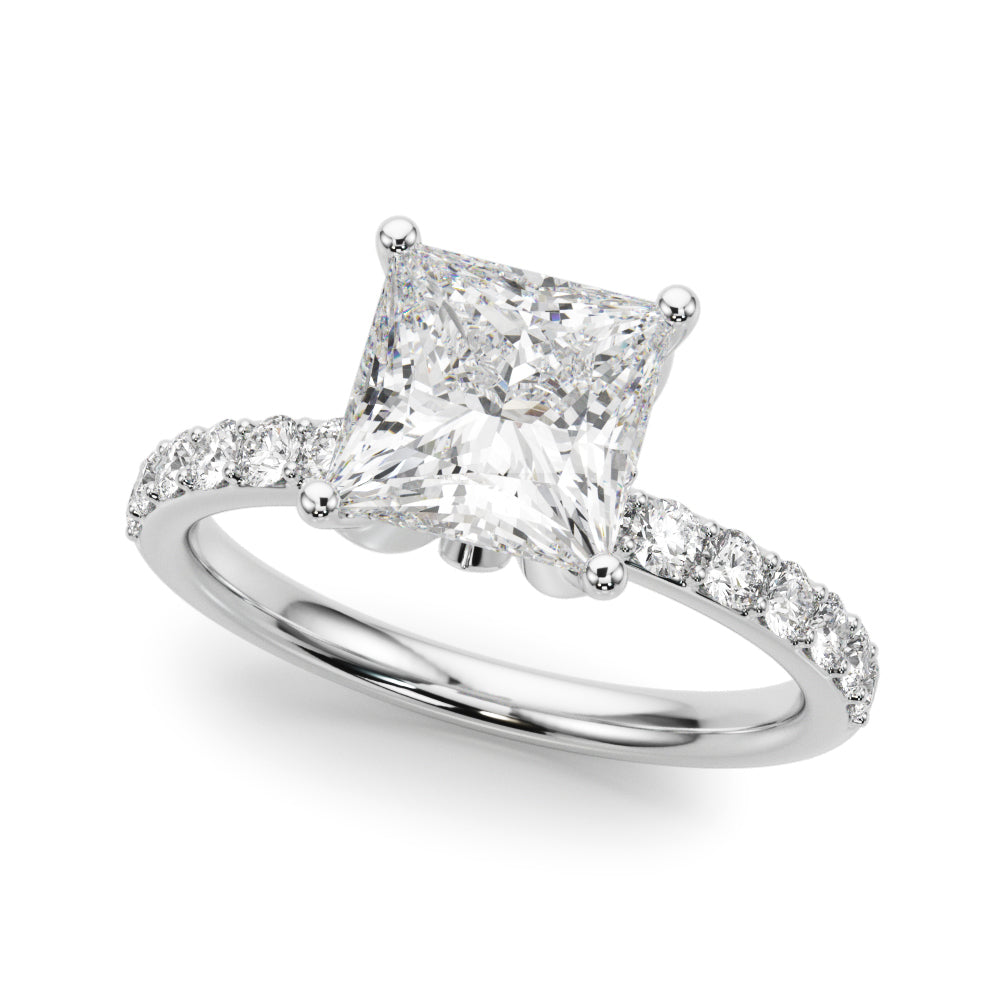 Crowned Sidestone Princess Diamond Engagement Ring in 10K/14K gold and platinum with certified lab-grown or natural diamonds