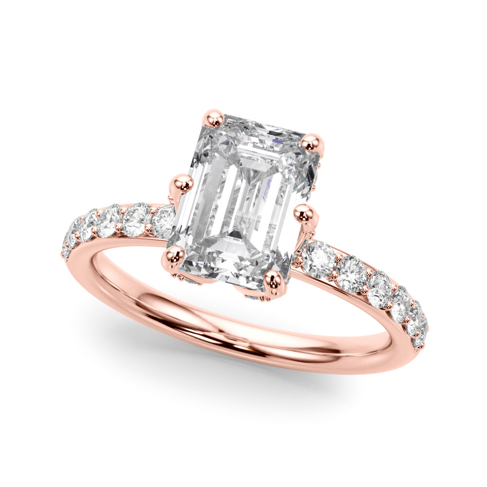 Splendid Sidestone Emerald Diamond Engagement Ring in 10K/14K gold and platinum with certified lab-grown or natural diamonds