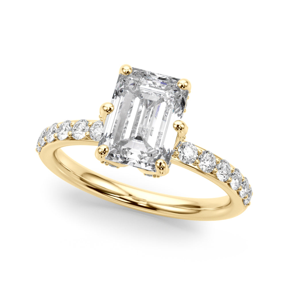 Splendid Sidestone Emerald Diamond Engagement Ring in 10K/14K gold and platinum with certified lab-grown or natural diamonds
