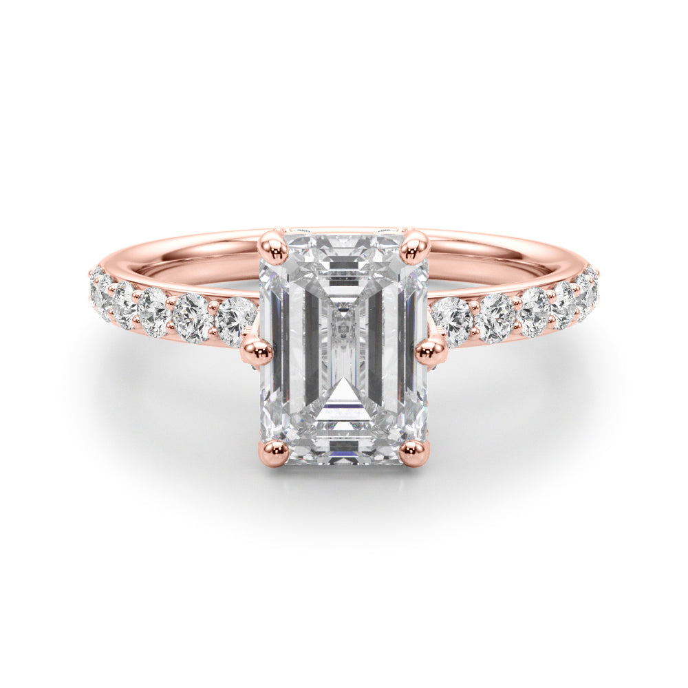 Splendid Sidestone Emerald Diamond Engagement Ring in 10K/14K gold and platinum with certified lab-grown or natural diamonds
