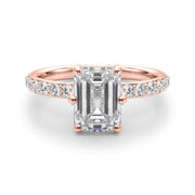 Splendid Sidestone Emerald Diamond Engagement Ring in 10K/14K gold and platinum with certified lab-grown or natural diamonds