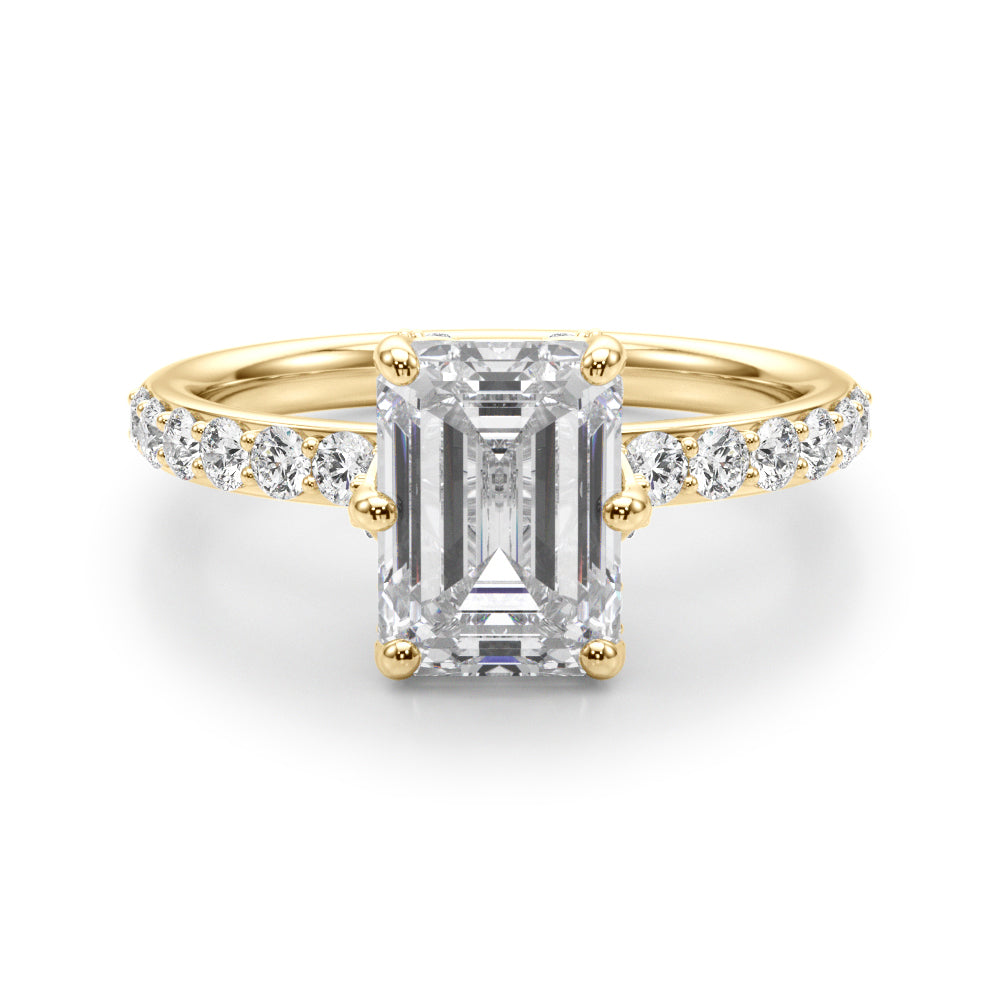 Splendid Sidestone Emerald Diamond Engagement Ring in 10K/14K gold and platinum with certified lab-grown or natural diamonds