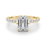 Splendid Sidestone Emerald Diamond Engagement Ring in 10K/14K gold and platinum with certified lab-grown or natural diamonds