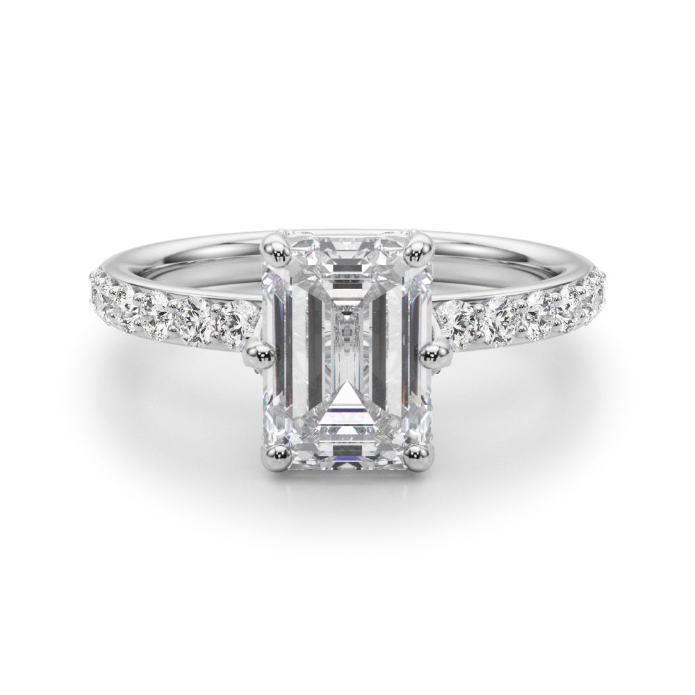 Splendid Sidestone Emerald Diamond Engagement Ring in 10K/14K gold and platinum with certified lab-grown or natural diamonds