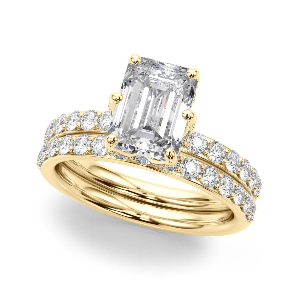 Splendid Sidestone Emerald Diamond Engagement Ring in 10K/14K gold and platinum with certified lab-grown or natural diamonds