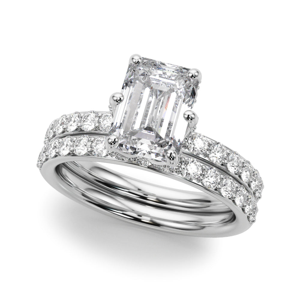 Splendid Sidestone Emerald Diamond Engagement Ring in 10K/14K gold and platinum with certified lab-grown or natural diamonds