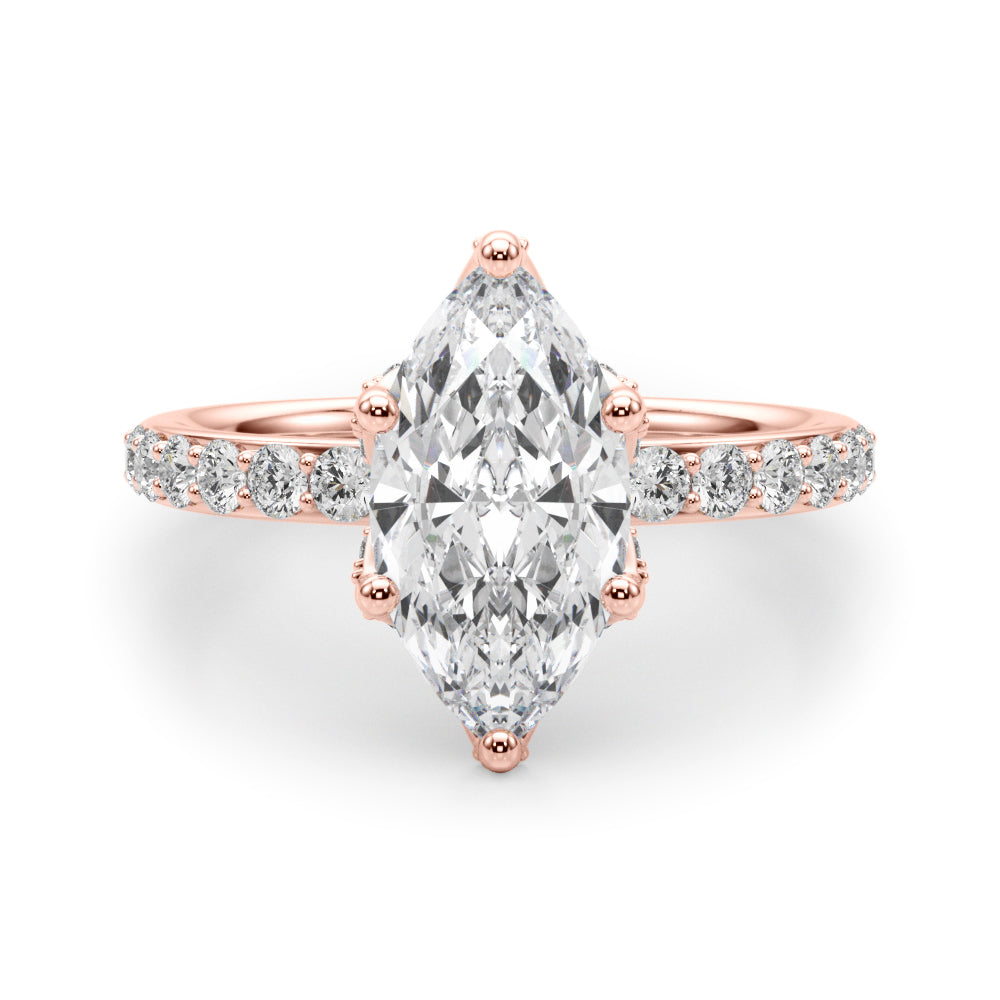 Pristine Sidestone Marquise Diamond Engagement Ring in 10K/14K gold and platinum with certified lab-grown or natural diamonds