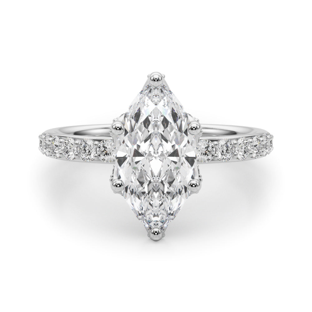 Pristine Sidestone Marquise Diamond Engagement Ring in 10K/14K gold and platinum with certified lab-grown or natural diamonds