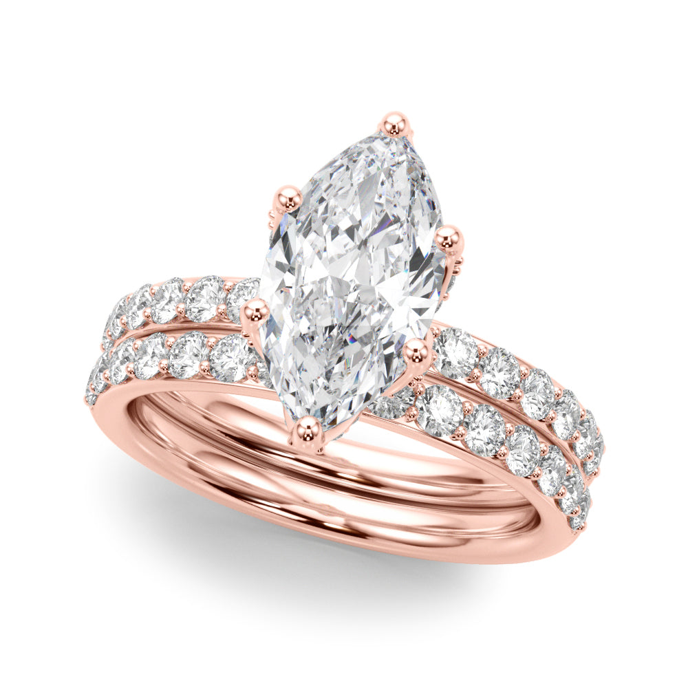 Pristine Sidestone Marquise Diamond Engagement Ring in 10K/14K gold and platinum with certified lab-grown or natural diamonds