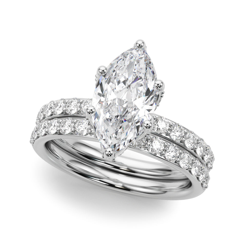 Pristine Sidestone Marquise Diamond Engagement Ring in 10K/14K gold and platinum with certified lab-grown or natural diamonds