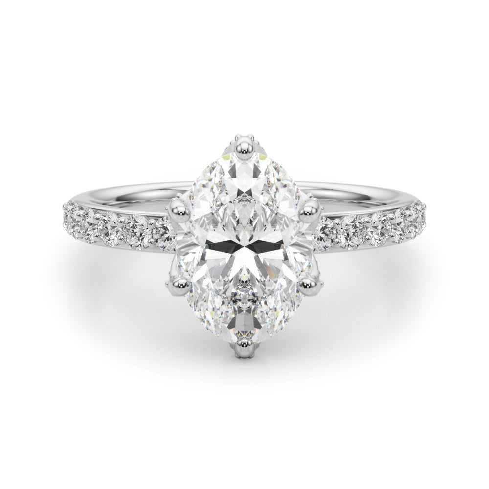 Adored Sidestone Oval Diamond Engagement Ring in 10K/14K gold and platinum with certified lab-grown or natural diamonds