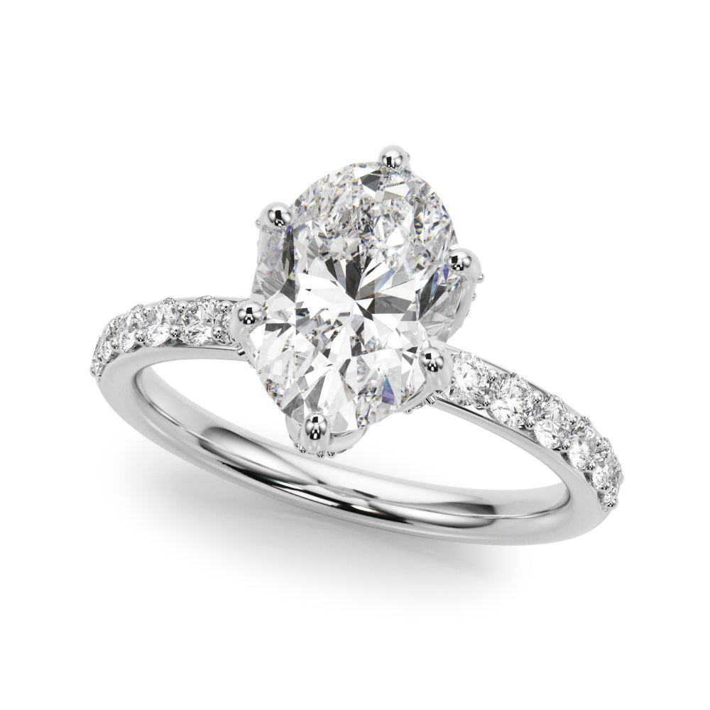 Adored Sidestone Oval Diamond Engagement Ring in 10K/14K gold and platinum with certified lab-grown or natural diamonds