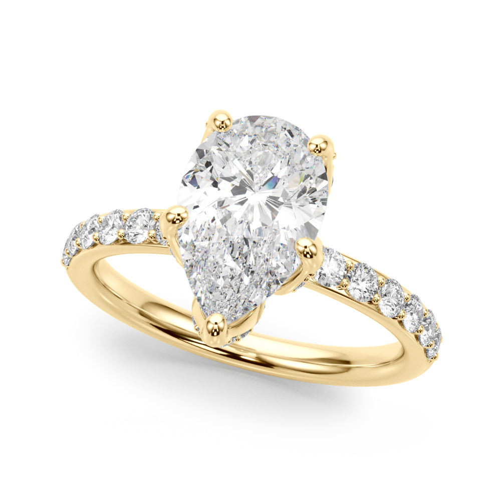 Cherished Sidestone Pear Diamond Engagement Ring in 10K/14K gold and platinum with certified lab-grown or natural diamonds