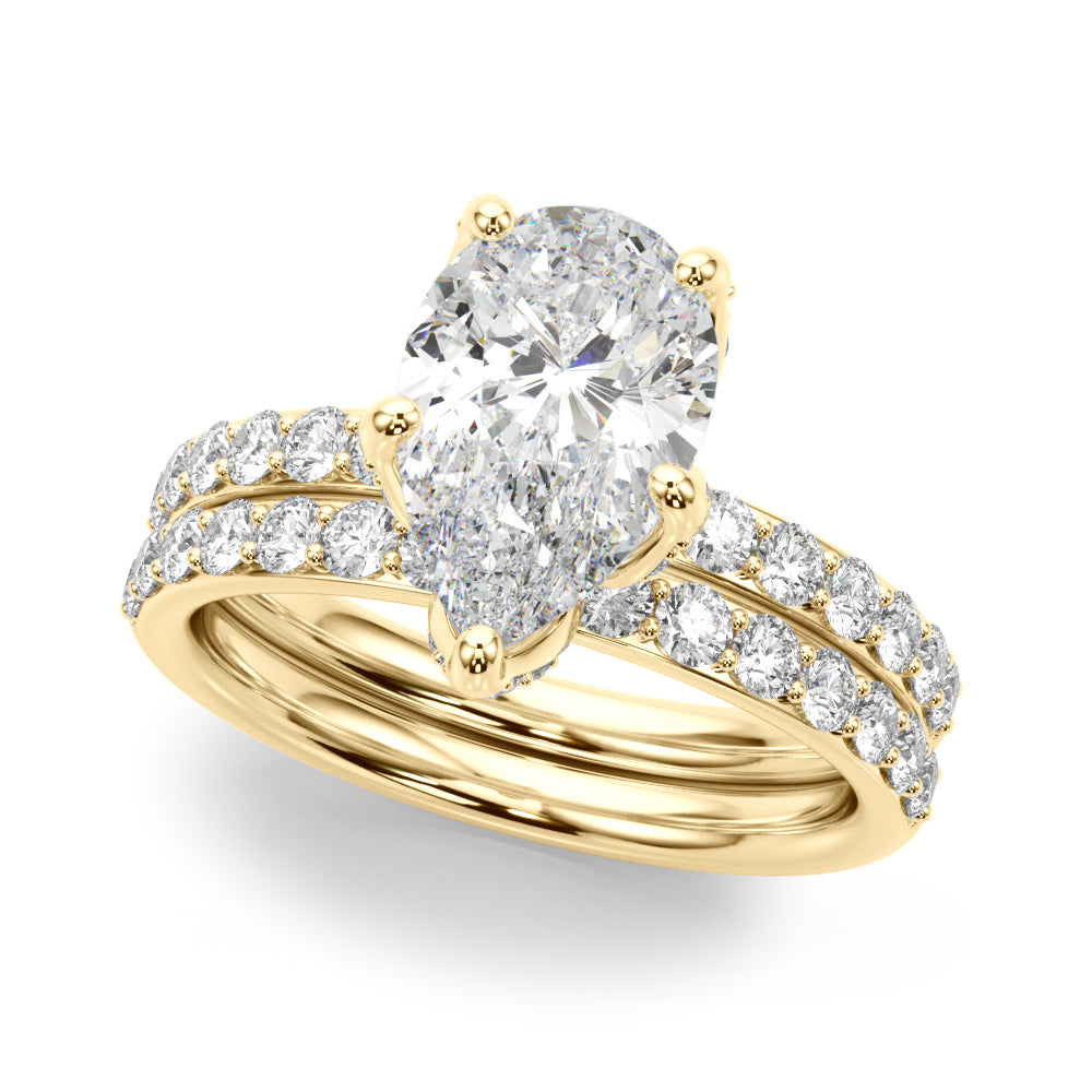 Cherished Sidestone Pear Diamond Engagement Ring in 10K/14K gold and platinum with certified lab-grown or natural diamonds