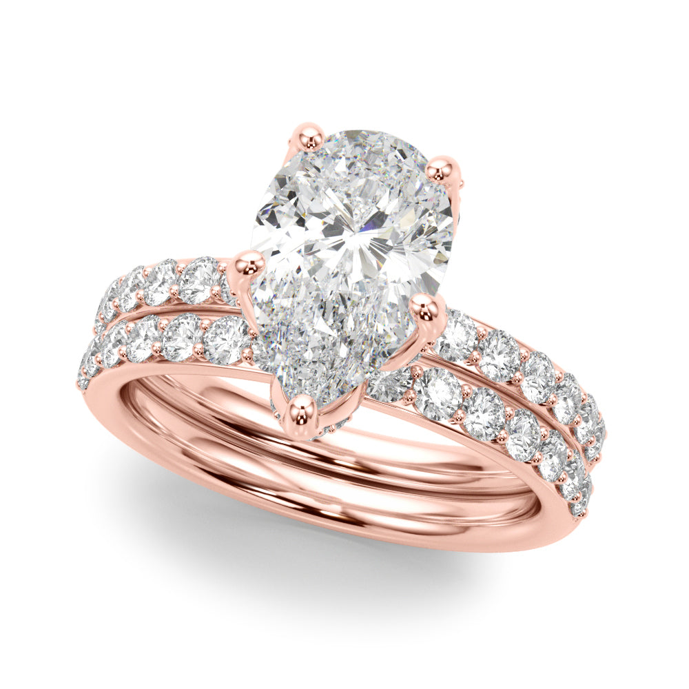 Cherished Sidestone Pear Diamond Engagement Ring in 10K/14K gold and platinum with certified lab-grown or natural diamonds