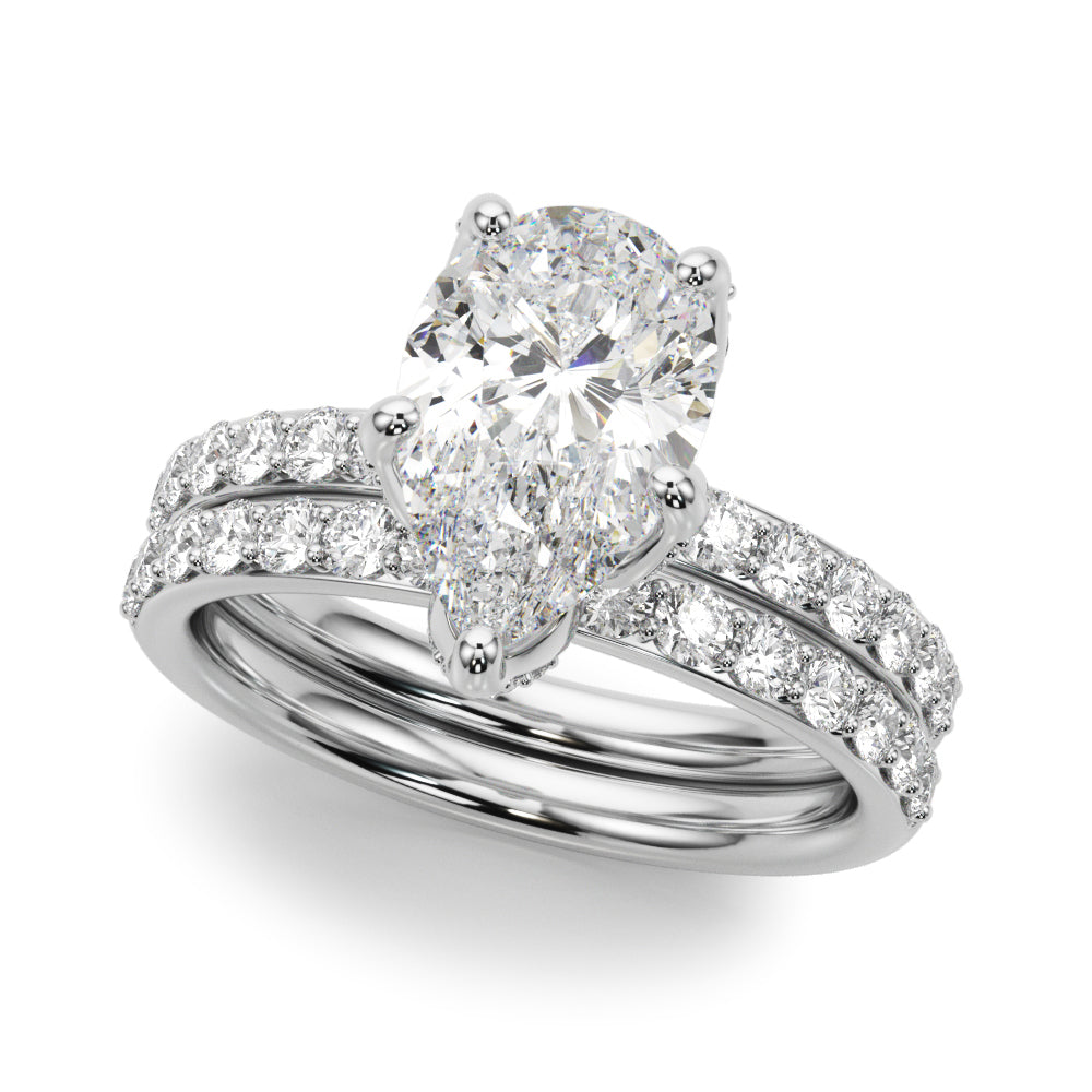 Cherished Sidestone Pear Diamond Engagement Ring in 10K/14K gold and platinum with certified lab-grown or natural diamonds