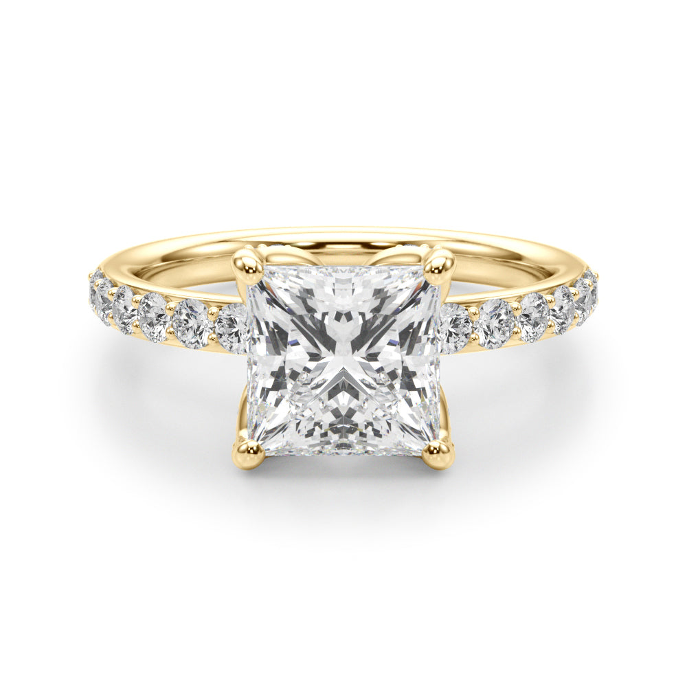 Classic Sidestone Princess Diamond Engagement Ring in 10K/14K gold and platinum with certified lab-grown or natural diamonds