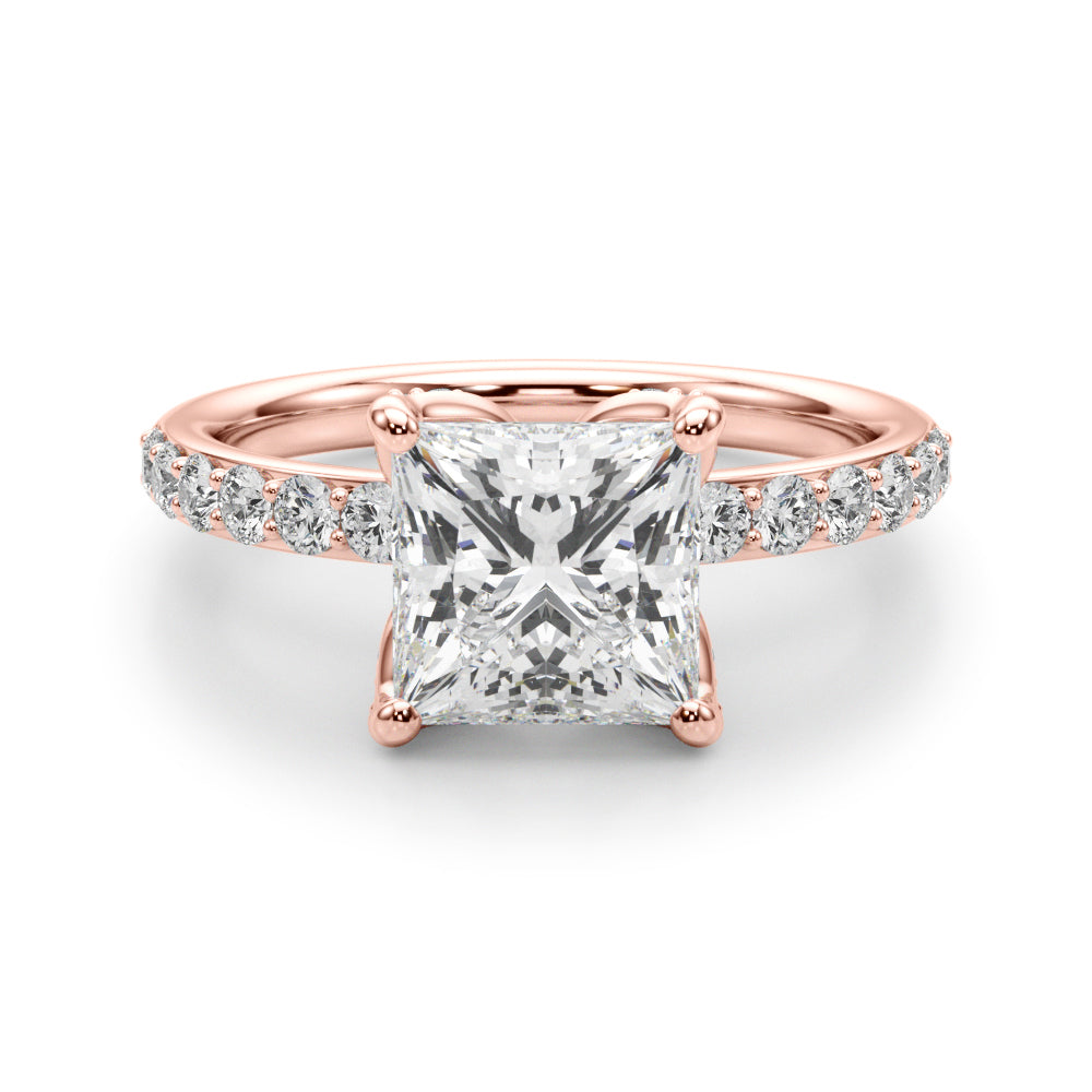 Classic Sidestone Princess Diamond Engagement Ring in 10K/14K gold and platinum with certified lab-grown or natural diamonds