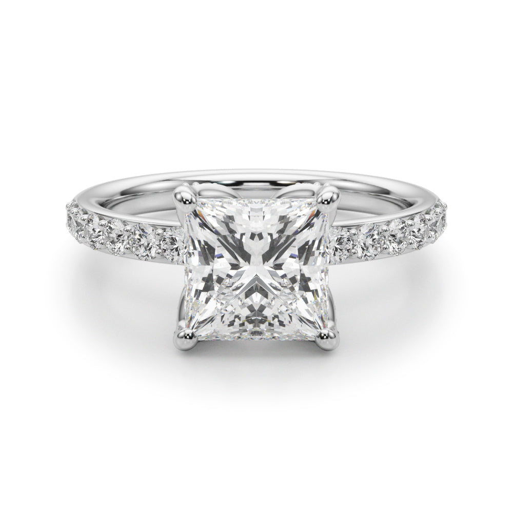 Classic Sidestone Princess Diamond Engagement Ring in 10K/14K gold and platinum with certified lab-grown or natural diamonds