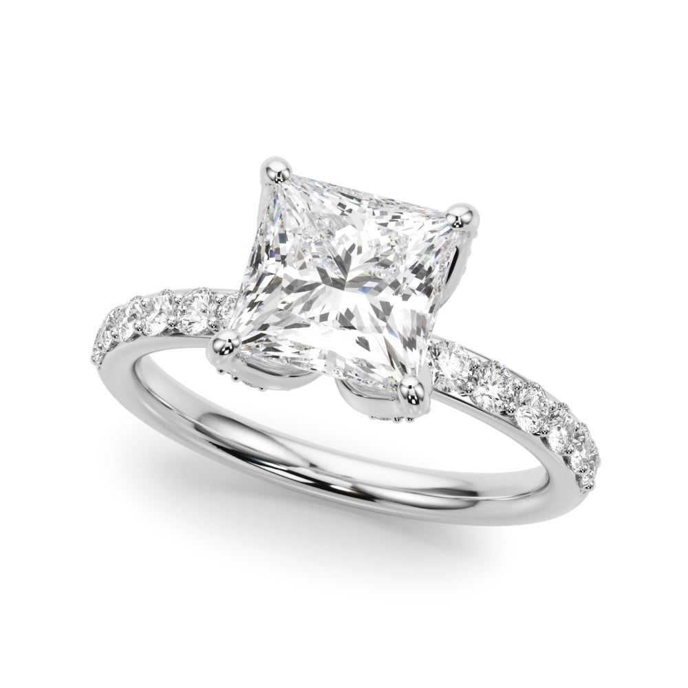 Classic Sidestone Princess Diamond Engagement Ring in 10K/14K gold and platinum with certified lab-grown or natural diamonds
