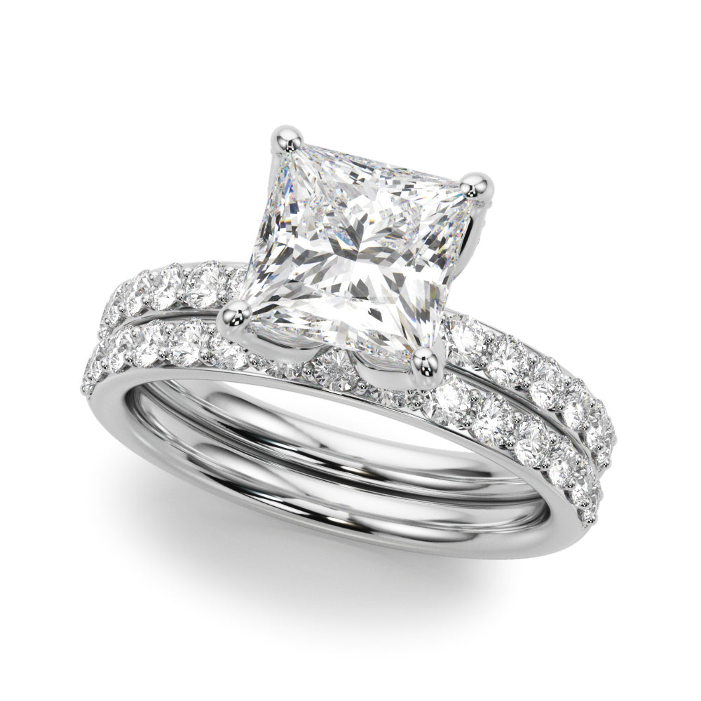 Classic Sidestone Princess Diamond Engagement Ring in 10K/14K gold and platinum with certified lab-grown or natural diamonds