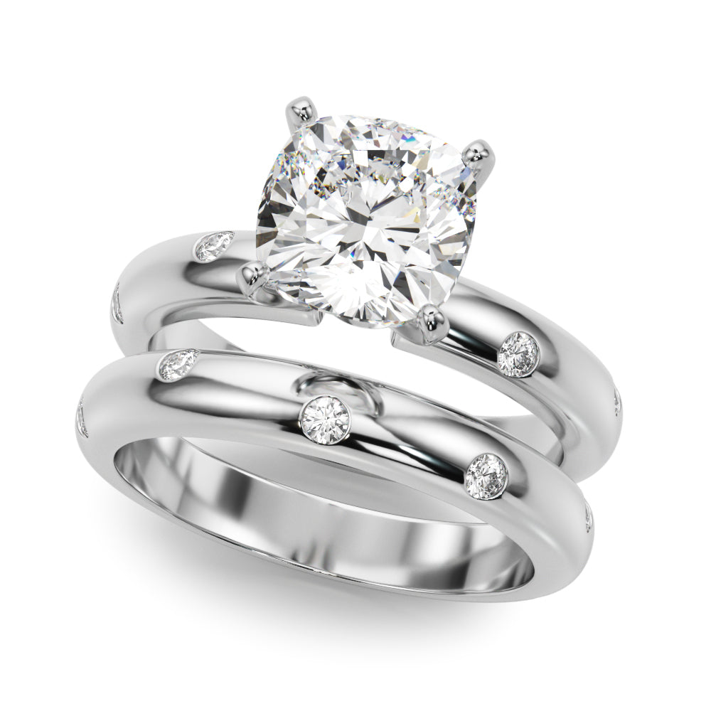 Lustrous Bands Straight Round Diamond Engagement Ring â€” 10K/14K Gold & Platinum