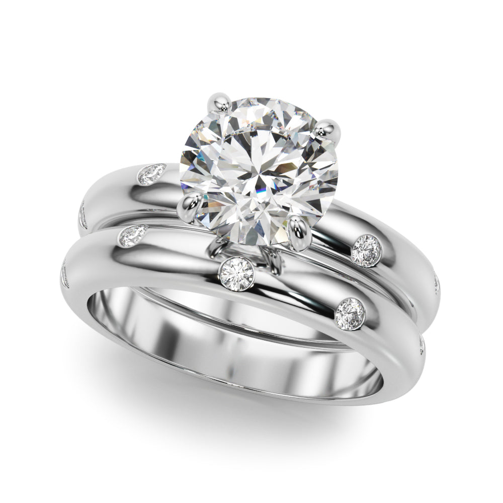 Opulent Bands Straight Round Diamond Engagement Ring â€” 10K/14K Gold & Platinum