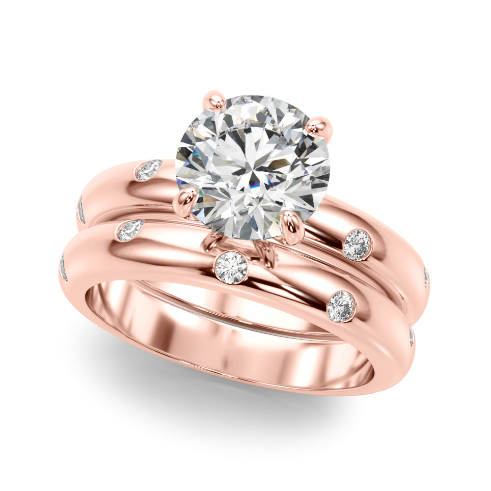 Opulent Bands Straight Round Diamond Engagement Ring â€” 10K/14K Gold & Platinum