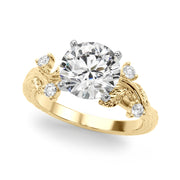 Crowned Center Round Diamond Engagement Ring â€” 10K/14K Gold & Platinum