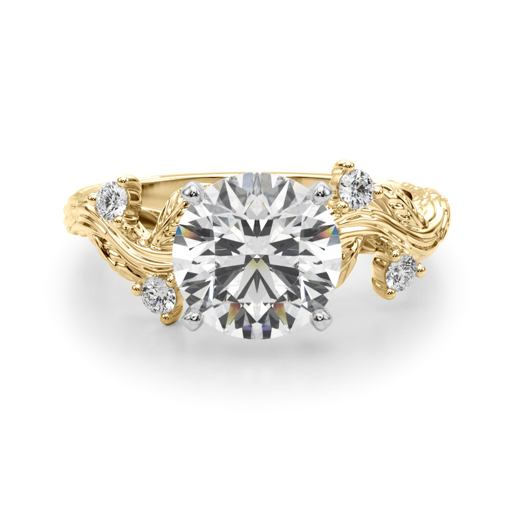 Crowned Center Round Diamond Engagement Ring â€” 10K/14K Gold & Platinum