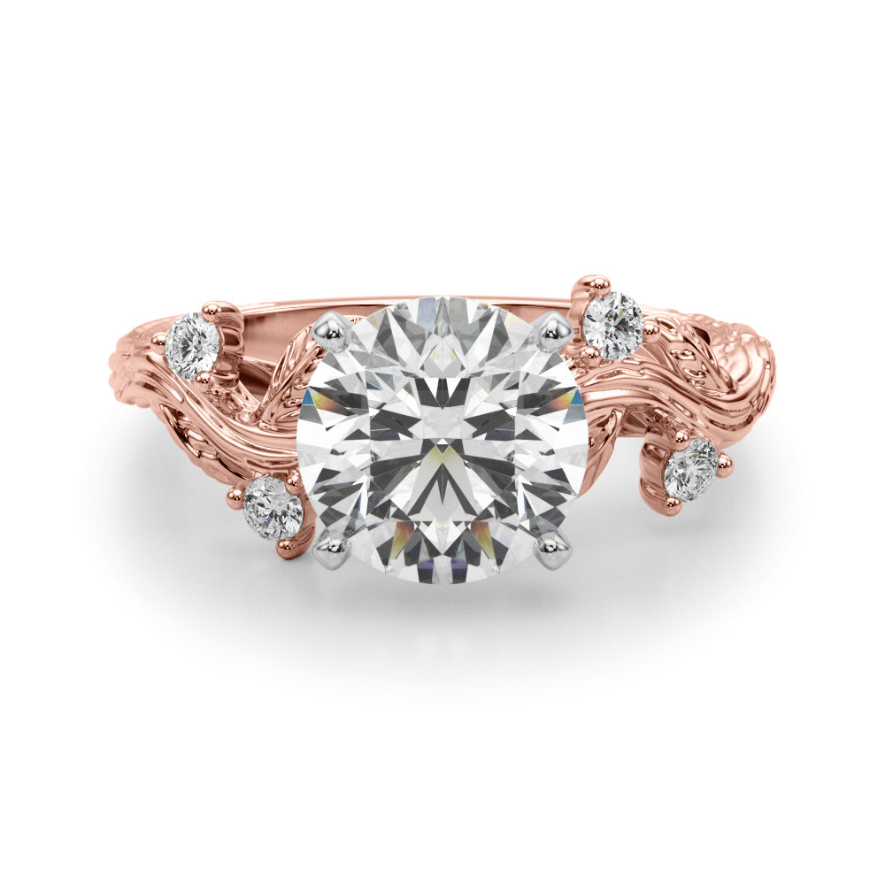 Crowned Center Round Diamond Engagement Ring â€” 10K/14K Gold & Platinum