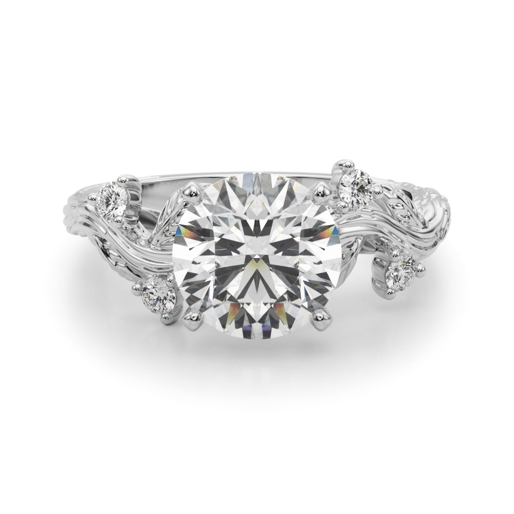 Crowned Center Round Diamond Engagement Ring â€” 10K/14K Gold & Platinum