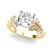 Crowned Center Round Diamond Engagement Ring â€” 10K/14K Gold & Platinum