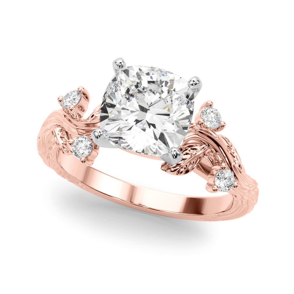 Crowned Center Round Diamond Engagement Ring â€” 10K/14K Gold & Platinum