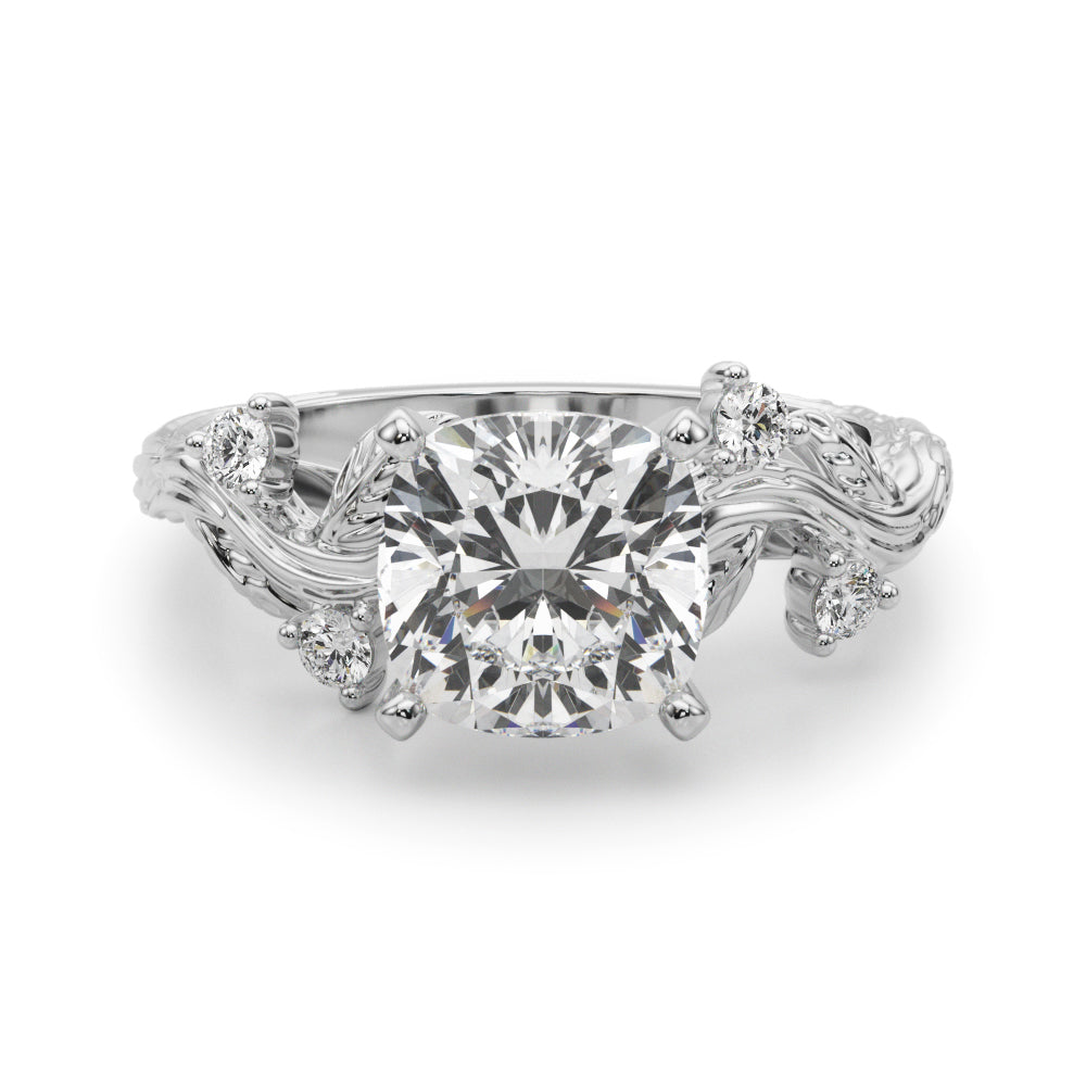 Crowned Center Round Diamond Engagement Ring â€” 10K/14K Gold & Platinum