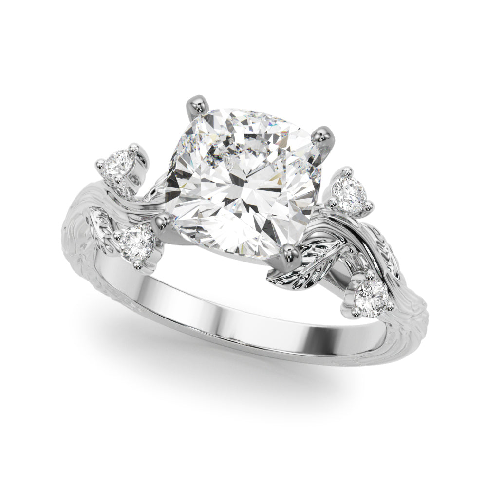 Crowned Center Round Diamond Engagement Ring â€” 10K/14K Gold & Platinum