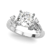 Crowned Center Round Diamond Engagement Ring â€” 10K/14K Gold & Platinum