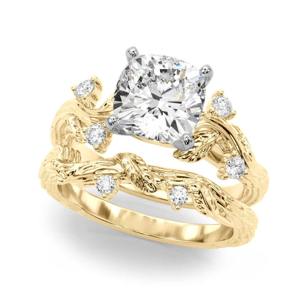 Crowned Center Round Diamond Engagement Ring â€” 10K/14K Gold & Platinum