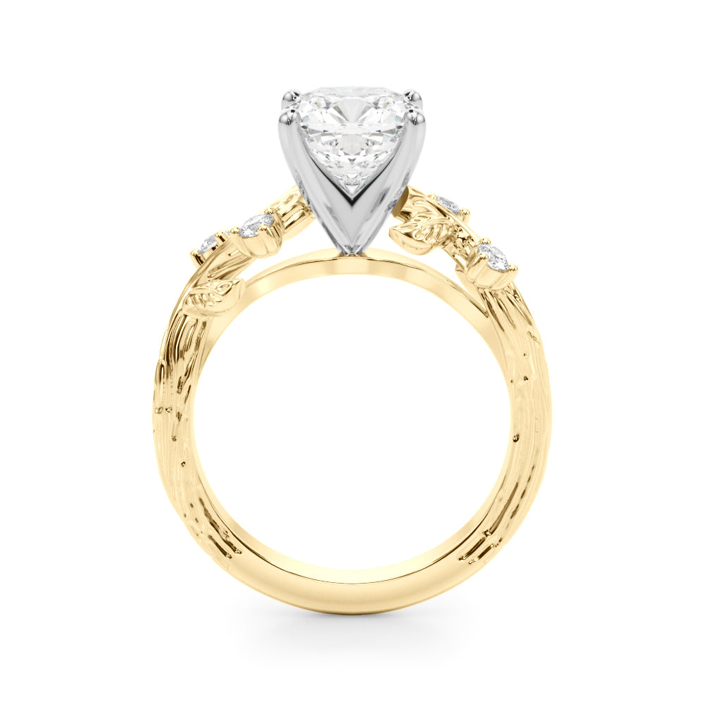 Crowned Center Round Diamond Engagement Ring â€” 10K/14K Gold & Platinum